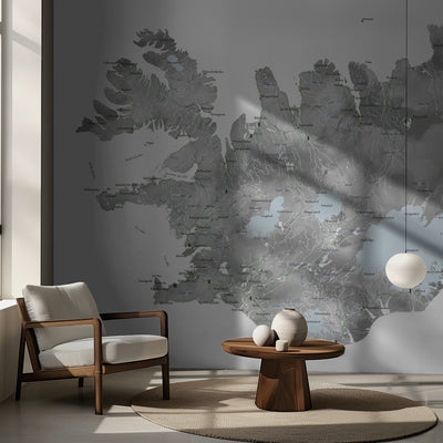 Island - Iceland map in gray watercolor with native labels rumsbild 2