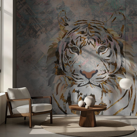 Tiger grungy gold mural