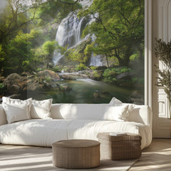 Sunlit Jungle Waterfall