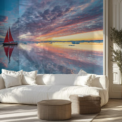 Red Sailboat Sunset Reflection