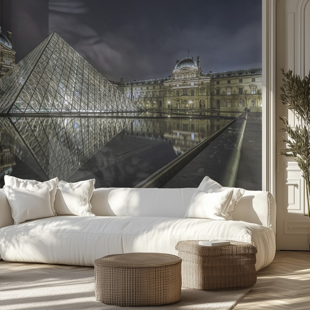 Louvre Pyramid Night Reflection