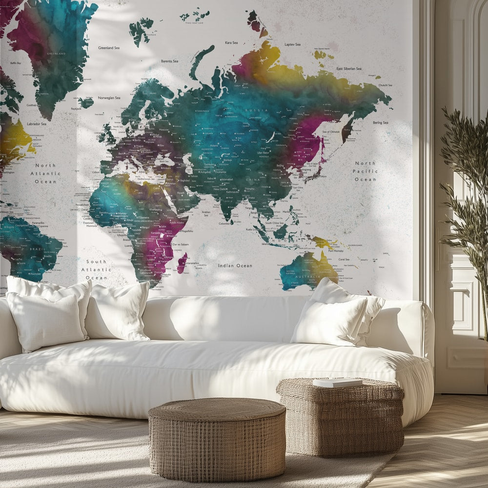 Vibrant Watercolor World Map