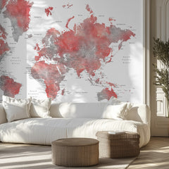 Red Gray World Map