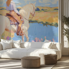 Cowgirl On White Horse