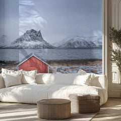 Red Cabin Winter Fjord