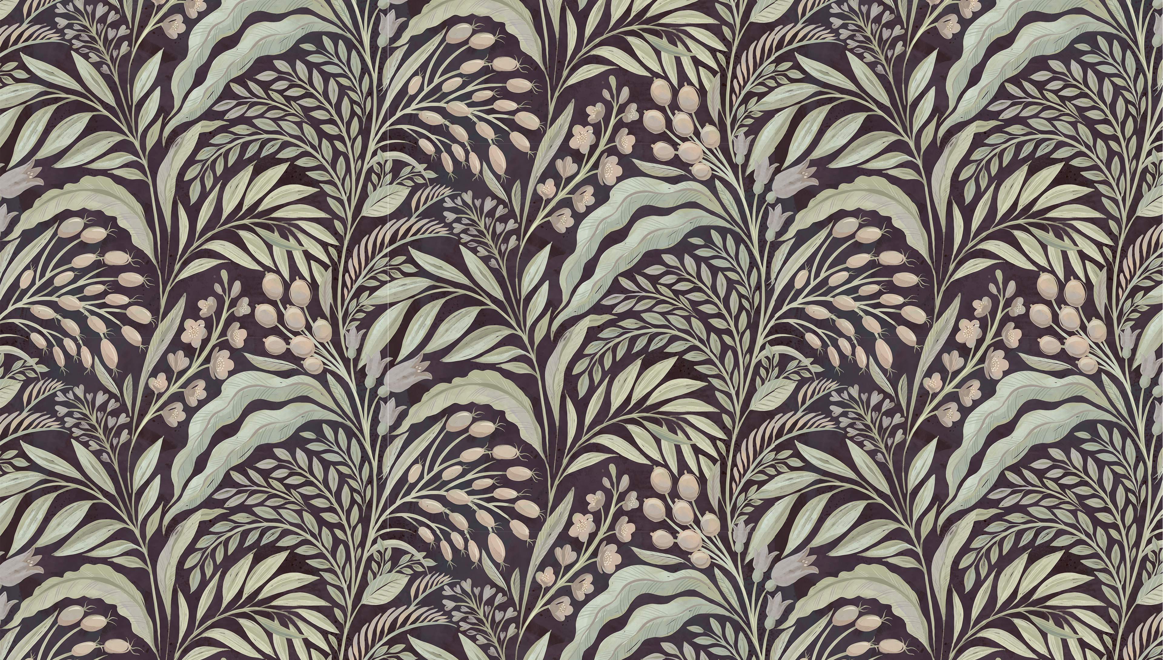 Growing Garden - Dark Colorway - Tapet med kvistar och blad i mörka toner