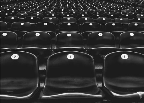 Enthusiasm – Grafiskt fototapet med stadionsäten i svartvitt