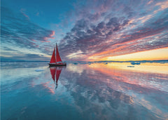 Red Sailboat Sunset Reflection