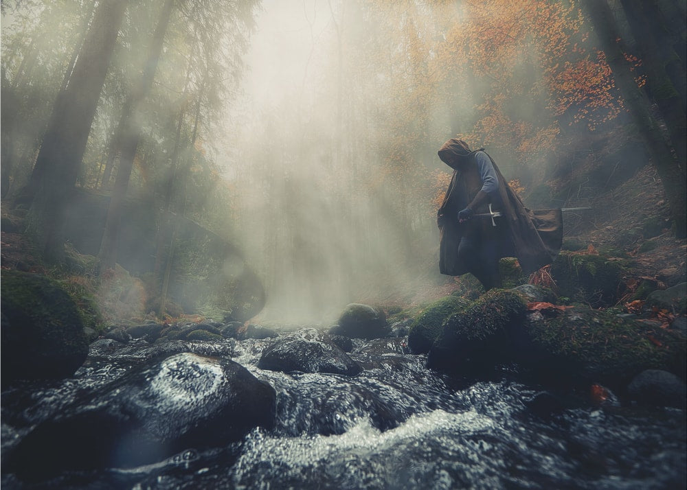 Misty Forest River Figure