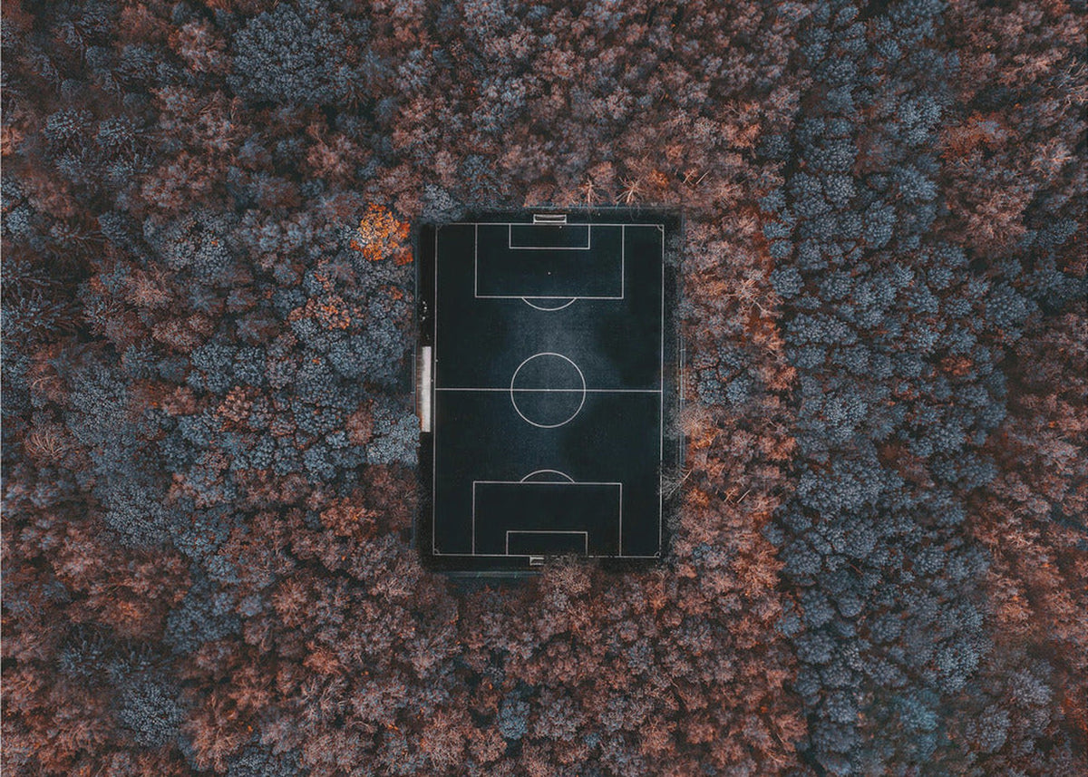 Playing in the forest - Aerial photo of a football pitch in a forest