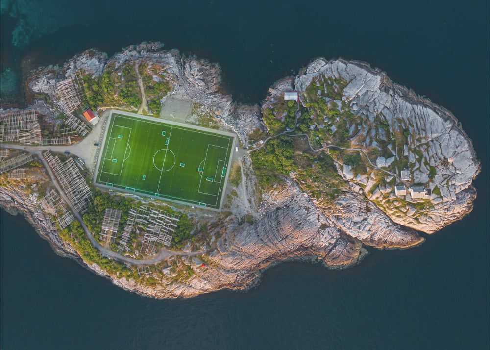 Football field on the edge of the world