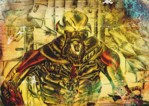 Alien portrait - Fototapet med futuristisk sci-fi-konst i gult och krom