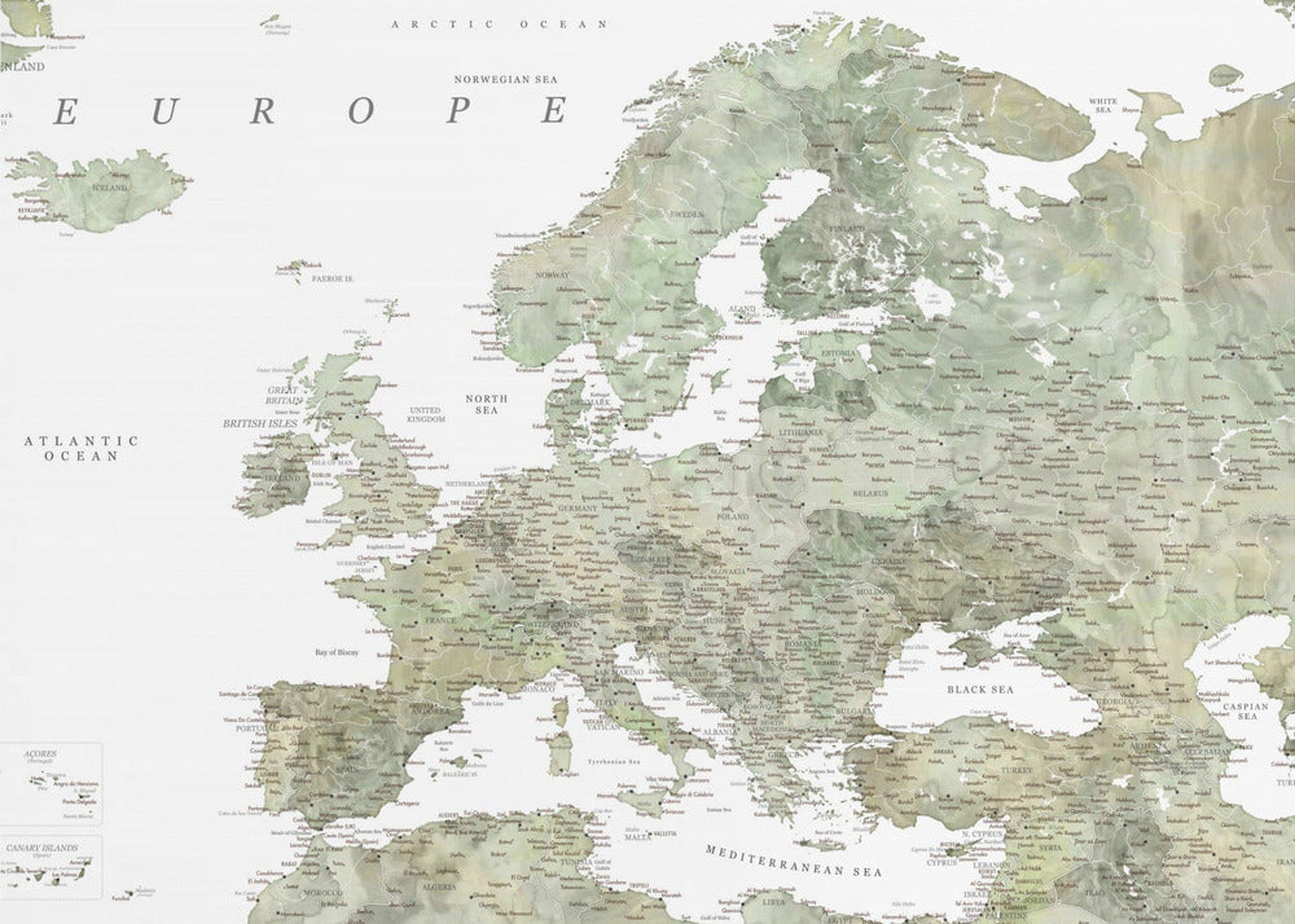 Green detailed map of Europe