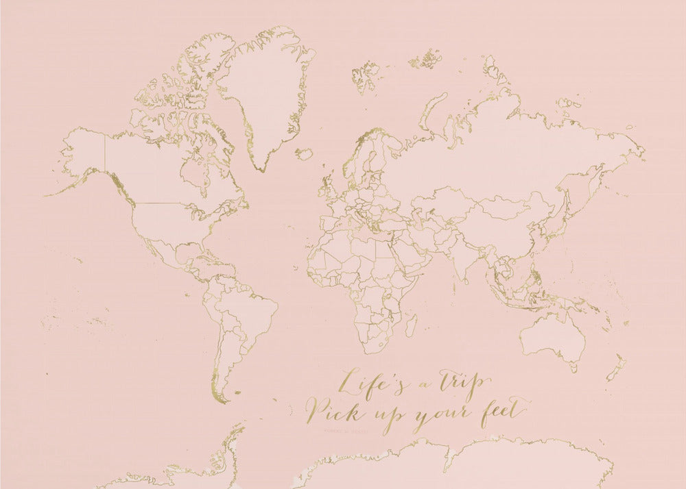 Inspirational pink and gold world map