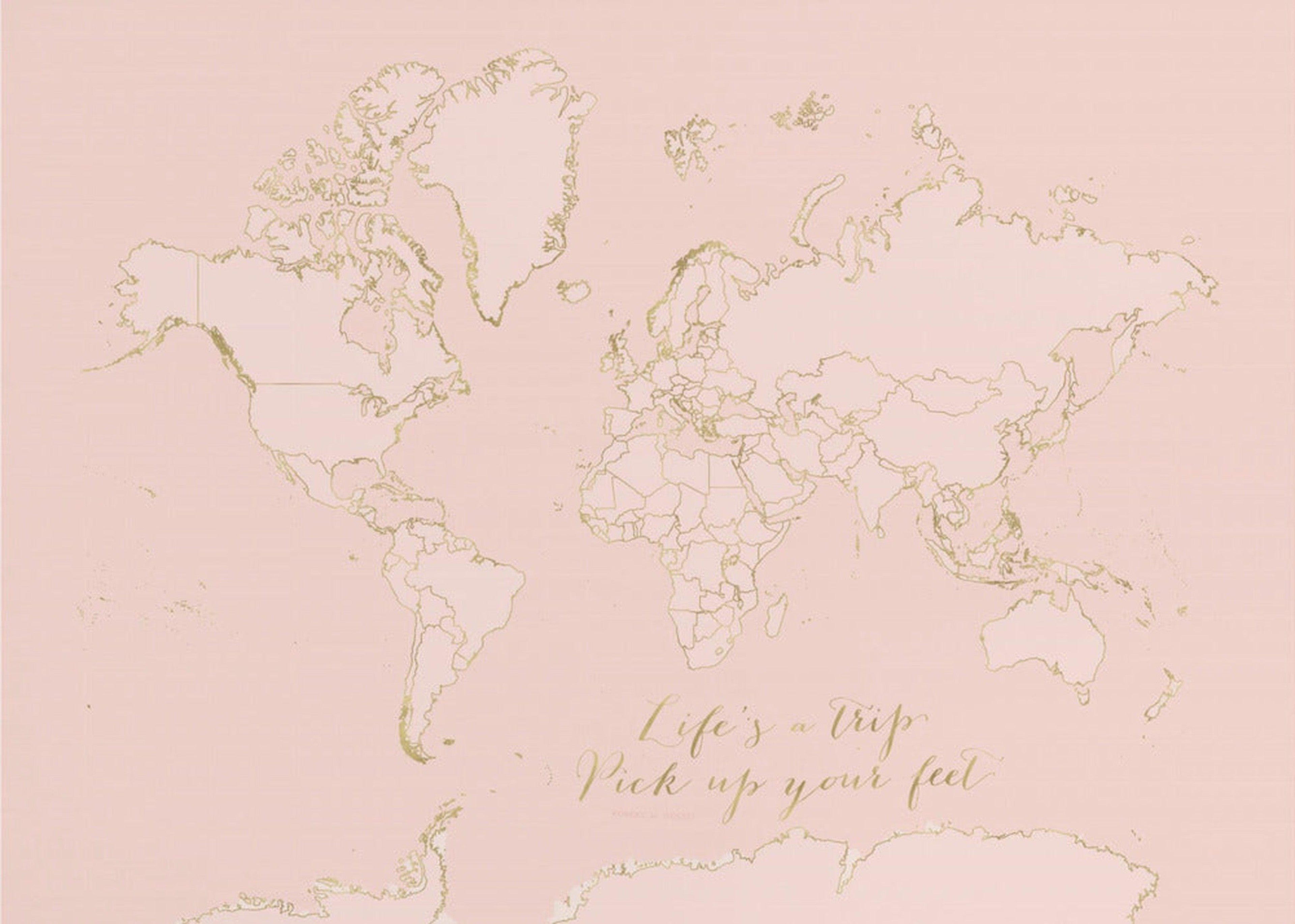 Inspirational pink and gold world map