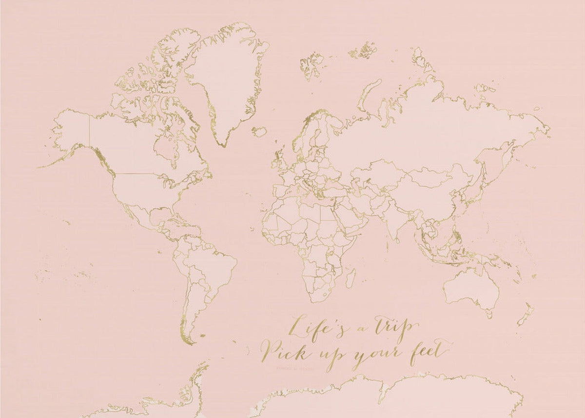 Inspirational pink and gold world map