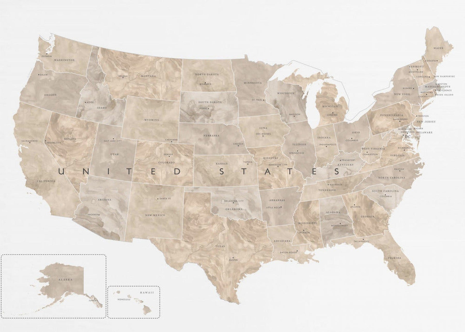 Taupe akvarell USA-kart