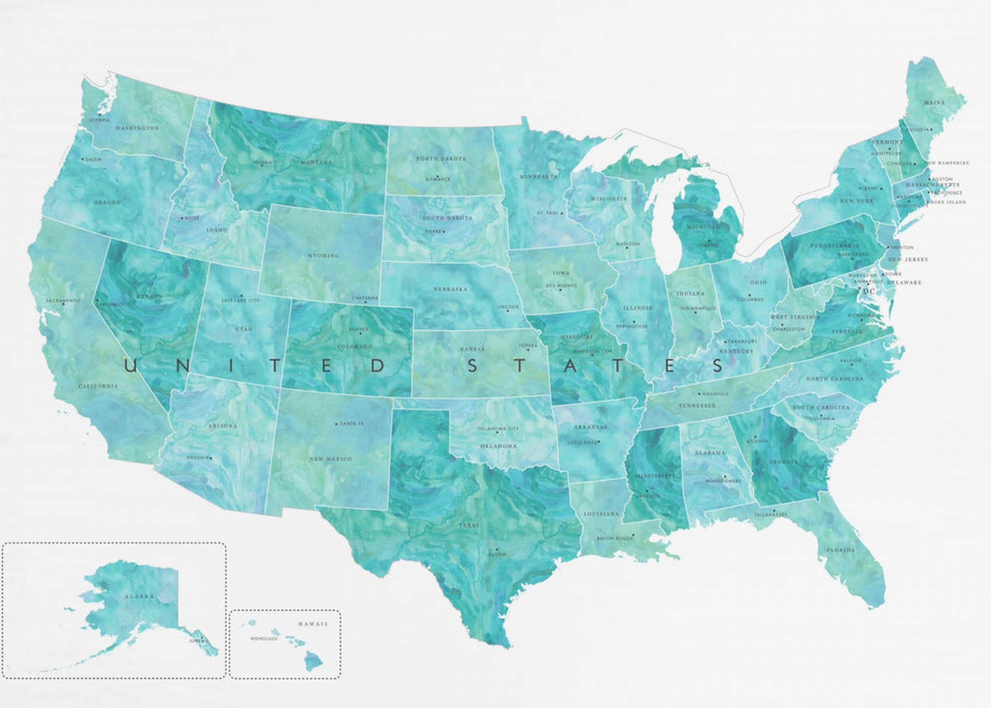 Aquamarine watercolor US map