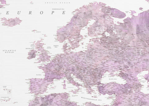Purple detailed map of Europe