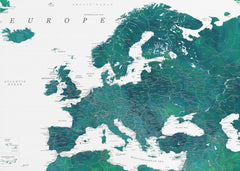 Kartor Teal detailed map of Europe – kvalitetsprodukt för ett vackrare och mer hållbart hem