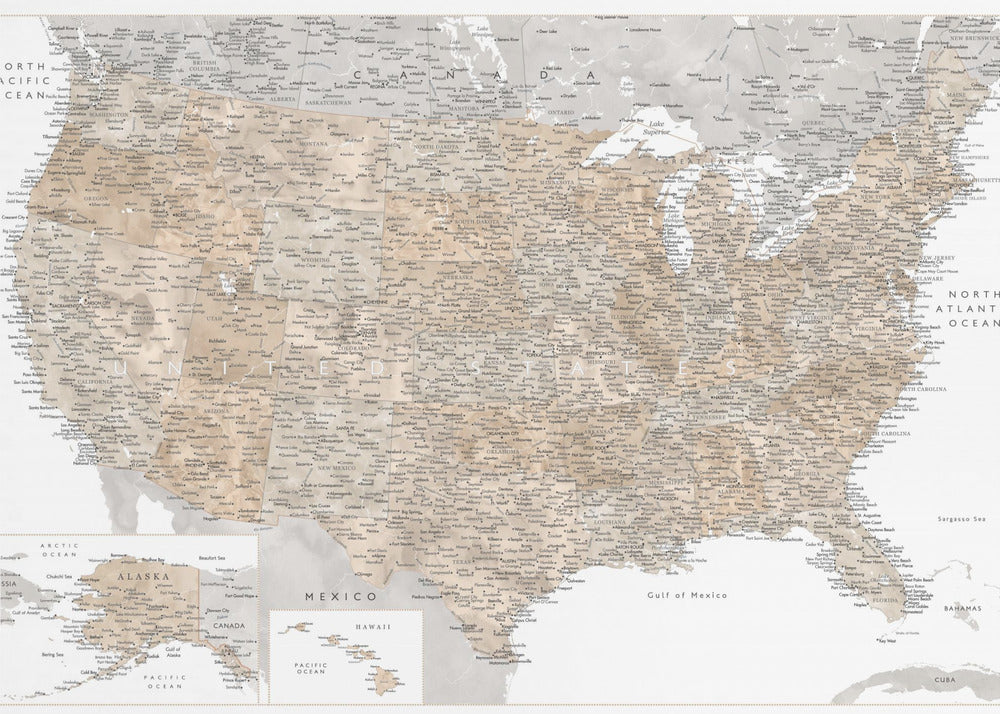 Highly detailed map of the United States Abey