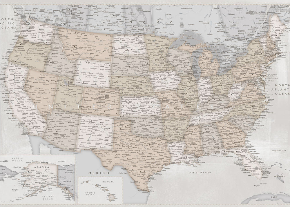 Highly detailed map of the United States, Lucille