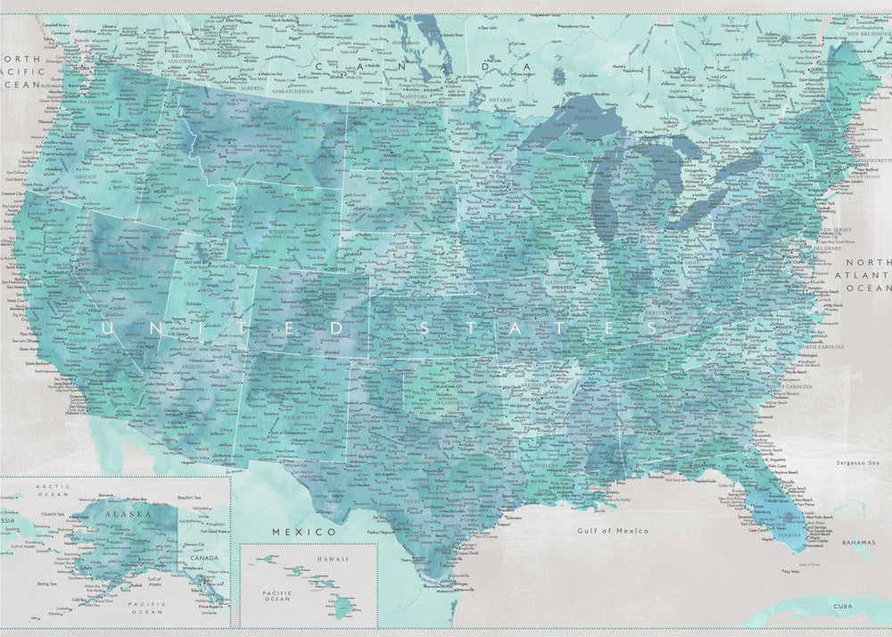 Highly detailed map of the United States, Harriet