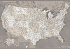 Kartor Highly detailed map of the United States dark taupe – kvalitetsprodukt för ett vackrare och mer hållbart hem