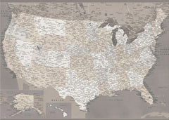 Kartor Highly detailed map of the United States dark taupe – kvalitetsprodukt för ett vackrare och mer hållbart hem