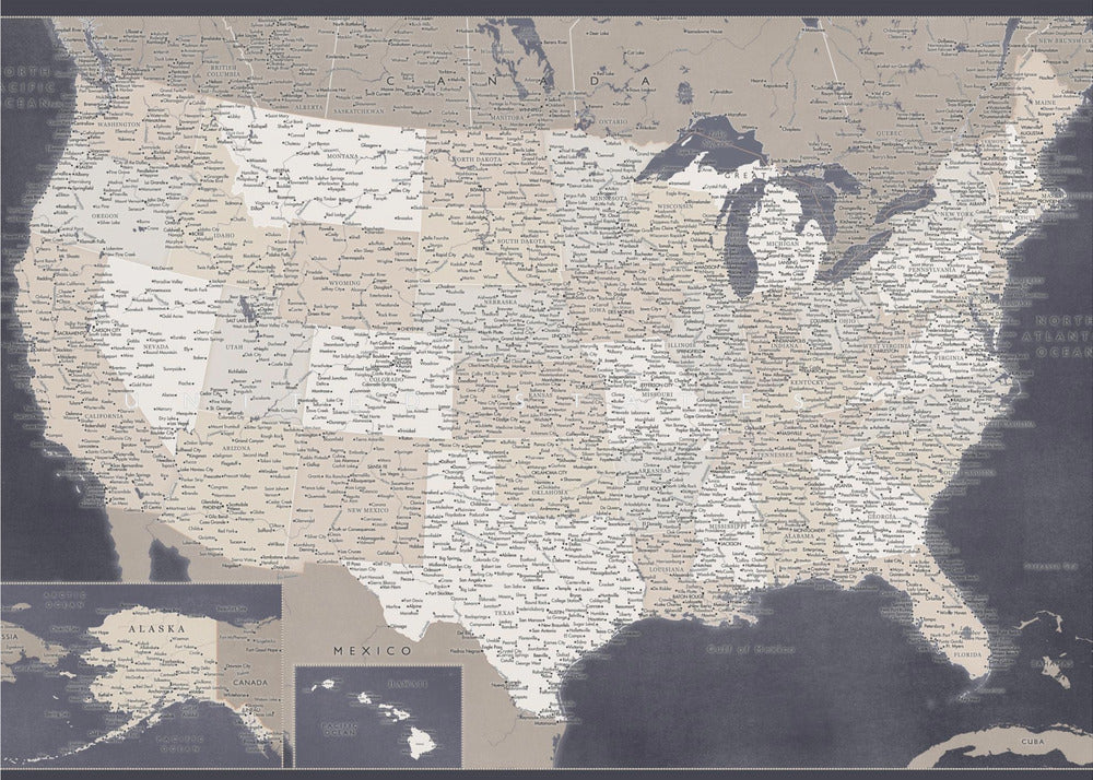 Highly detailed map of the United States, Glyn