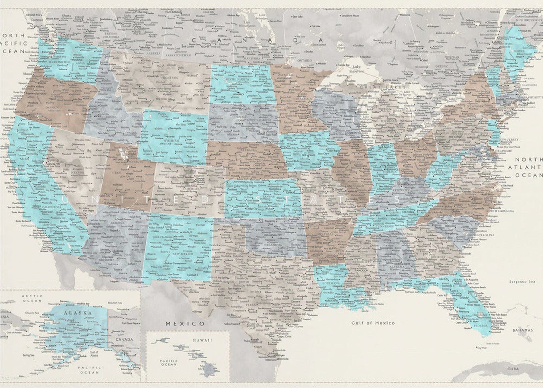 Highly detailed map of the United States, Romy - vattenfärgskarta över USA