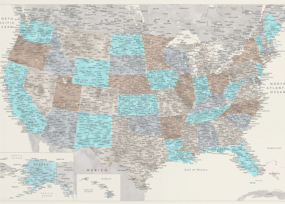Highly detailed map of the United States, Romy - upptäck USA