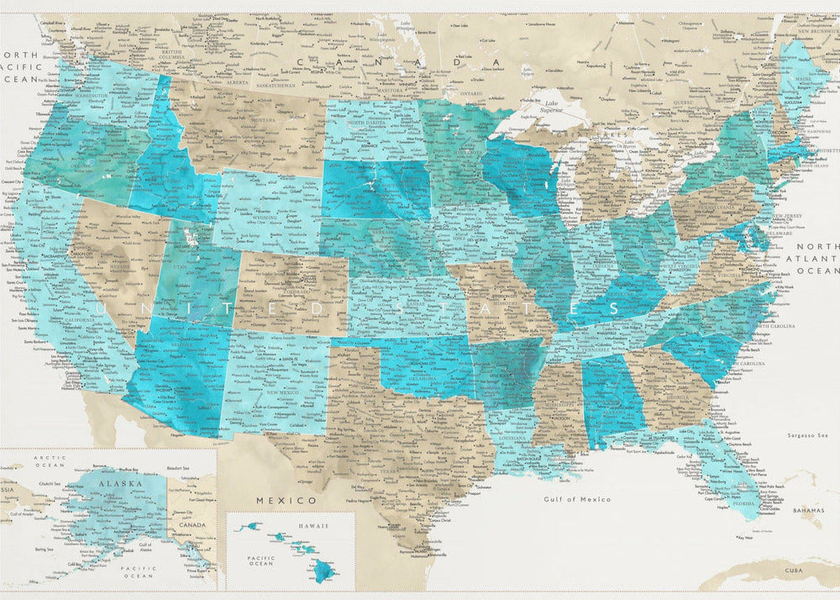 Highly detailed map of the United States, Uxia- detaljerad och elegant