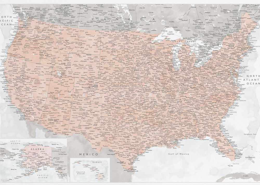 Highly detailed map of the United States, Lynette