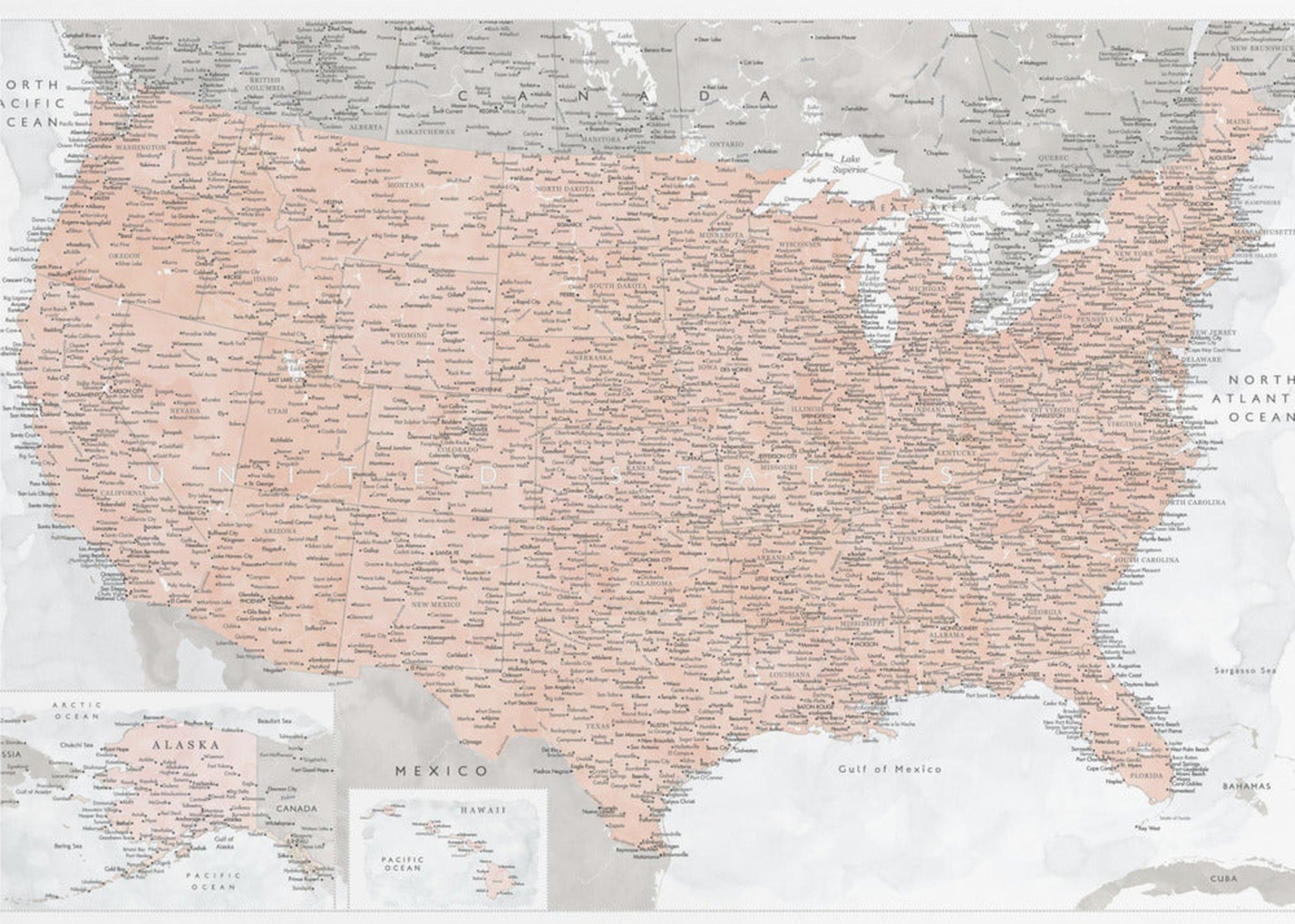 Highly detailed map of the United States, Lynette