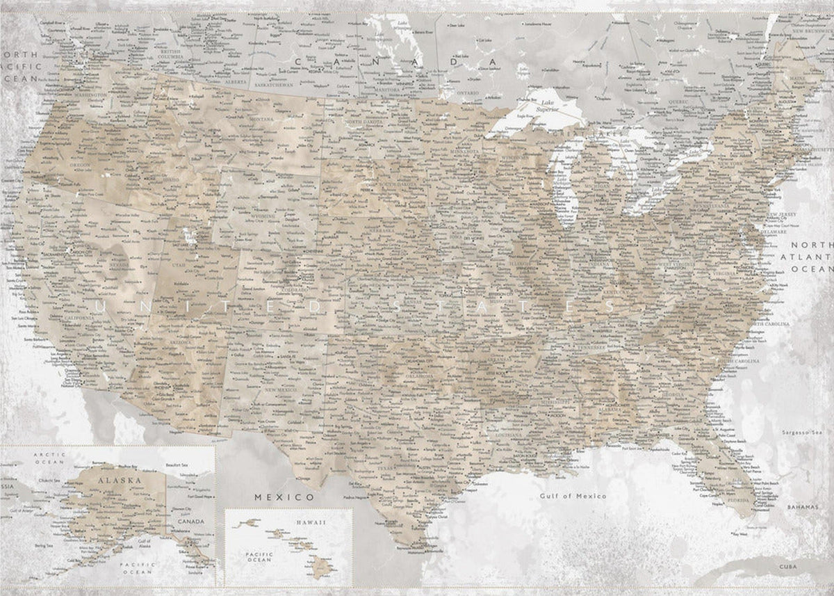 Highly detailed map of the United States, Kacia - vintage-patina