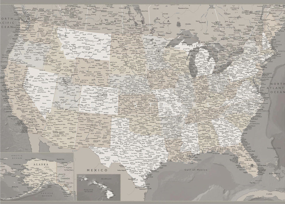 Highly detailed map of the United States, Davey