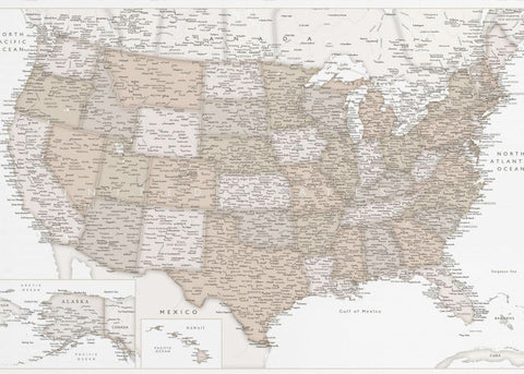 Highly detailed map of the United States, Louie - nostalgisk karta över USA