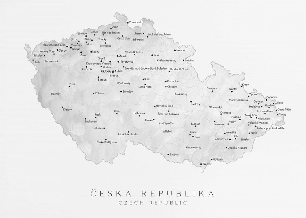 Gray watercolor map of the Czech Republic