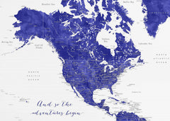 Kartor Adventure map of North America in cobalt blue – kvalitetsprodukt för ett vackrare och mer hållbart hem