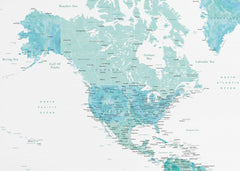 Kartor Map of North America in aquamarine watercolor – kvalitetsprodukt för ett vackrare och mer hållbart hem