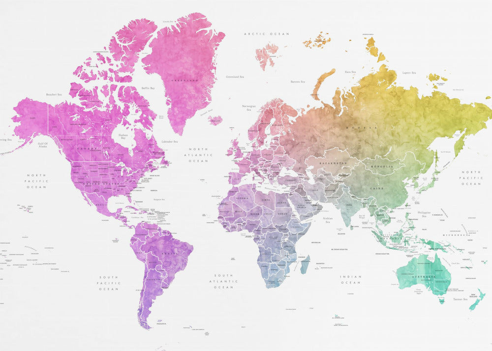 Watercolor world map with countries, Leo