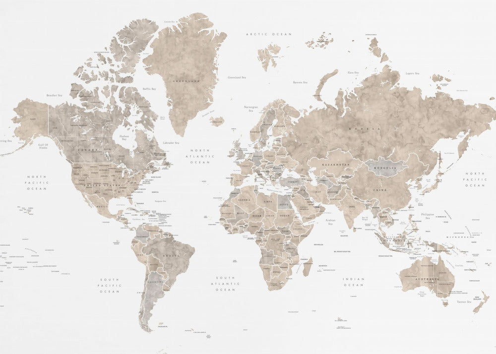 Watercolor world map with countries, Abey