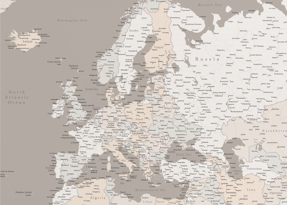 High detail map of Europe in neutrals