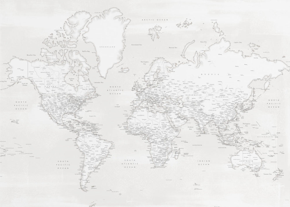 Detailed world map with cities, Maeli white