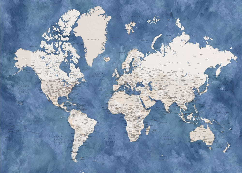 Textured Blue World Map
