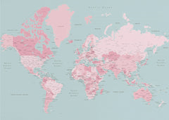 Kartor Pink and aqua world map with cities Isobel – kvalitetsprodukt för ett vackrare och mer hållbart hem