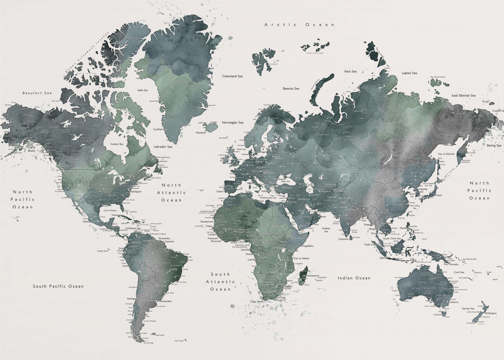 Watercolor world map with cities, Makoa