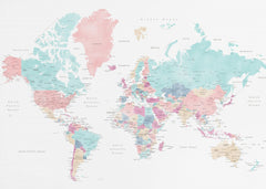 Kartor Distressed pastels world map with cities Carmen – kvalitetsprodukt för ett vackrare och mer hållbart hem