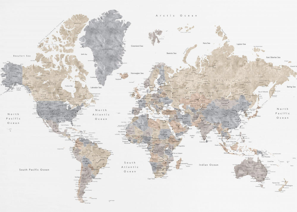 Watercolor world map with cities, Gouri